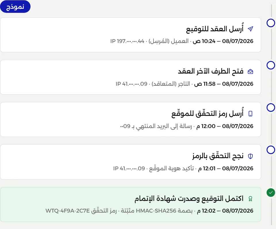 نموذج سجلّ أحداث العقد ببيانات افتراضية